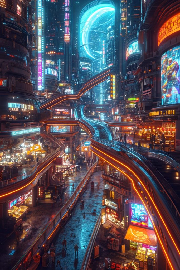 Shopping Districts of Cyberpunk City AI Artwork 34