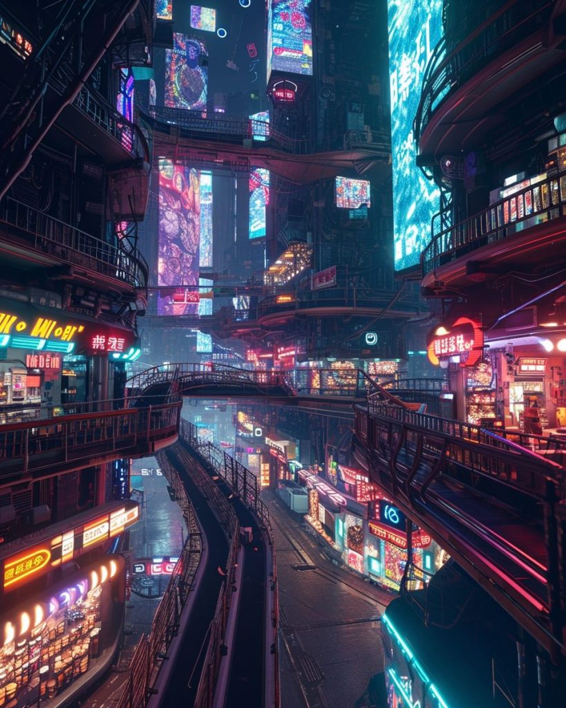 Shopping Districts of Cyberpunk City AI Artwork 35