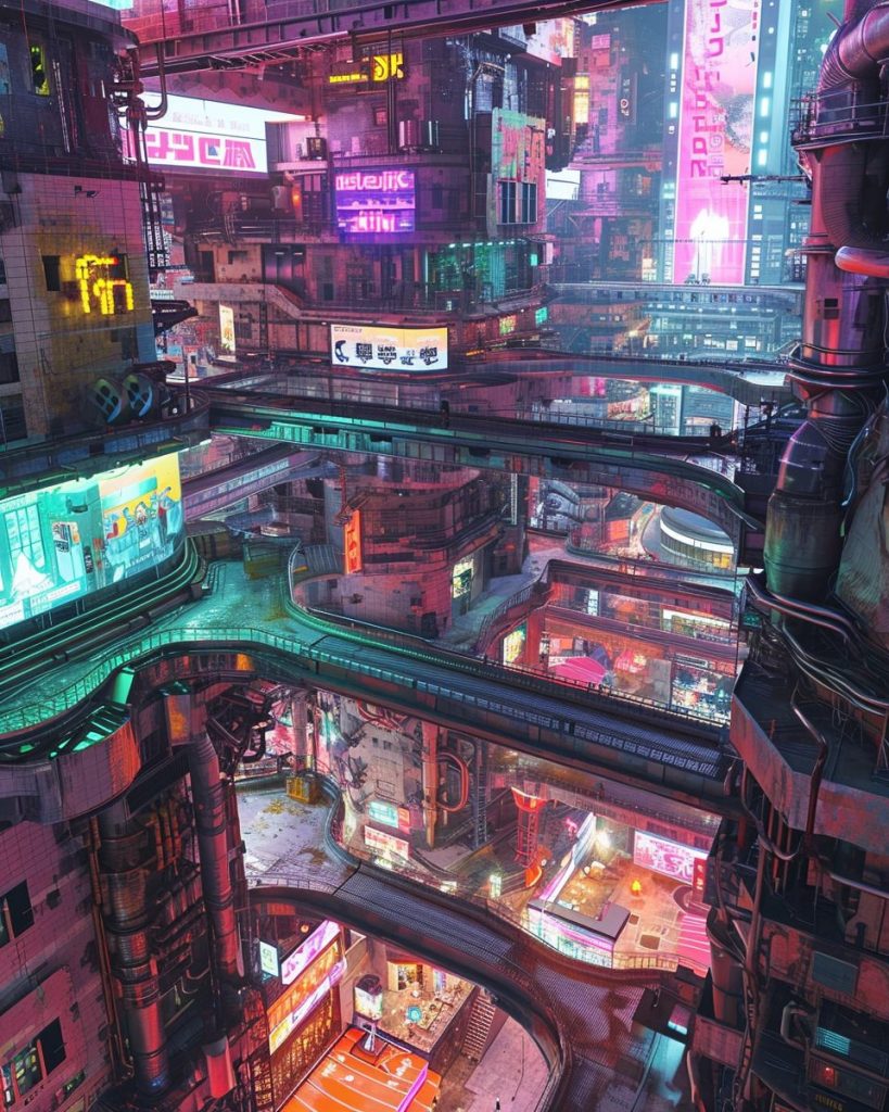 Shopping Districts of Cyberpunk City AI Artwork 36