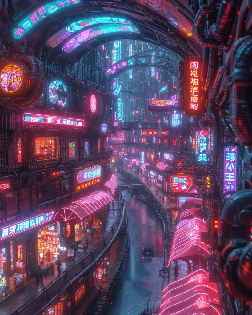 Shopping Districts of Cyberpunk City AI Artwork 37