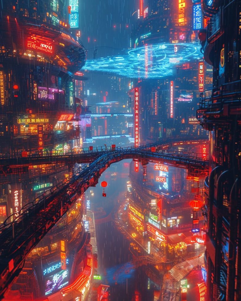 Shopping Districts of Cyberpunk City AI Artwork 39