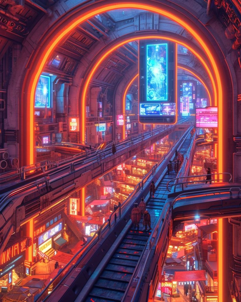 Shopping Districts of Cyberpunk City AI Artwork 40