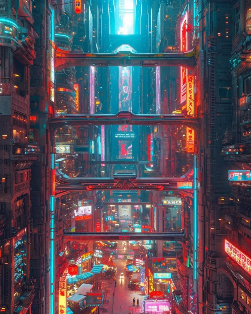Shopping Districts of Cyberpunk City AI Artwork 42