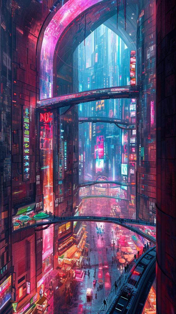 Shopping Districts of Cyberpunk City AI Artwork 4
