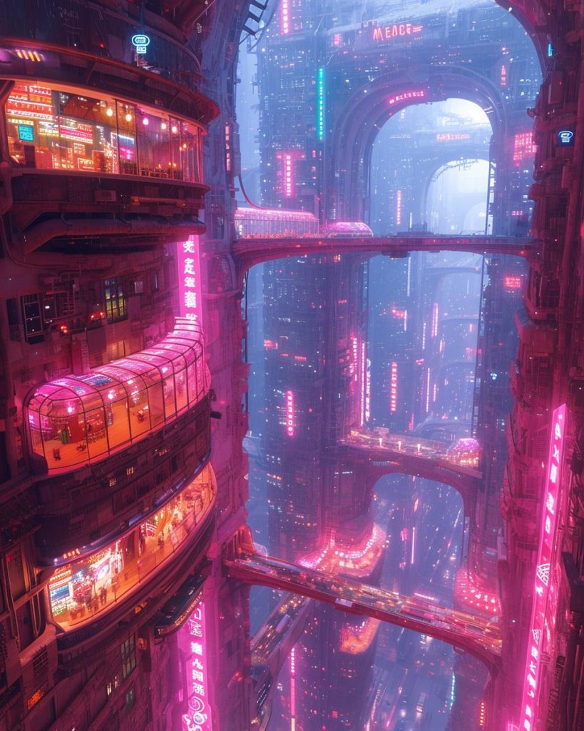 Shopping Districts of Cyberpunk City AI Artwork 5