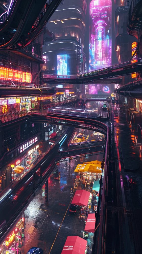 Shopping Districts of Cyberpunk City AI Artwork 6