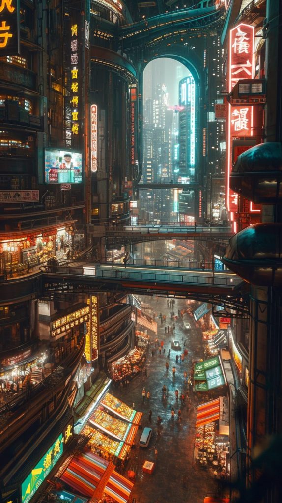 Shopping Districts of Cyberpunk City AI Artwork 7