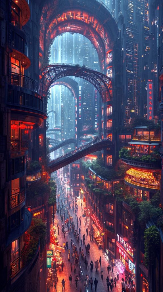 Shopping Districts of Cyberpunk City AI Artwork 8