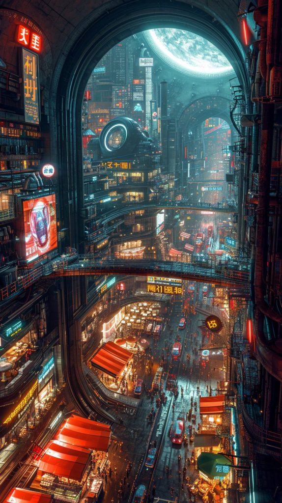 Shopping Districts of Cyberpunk City AI Artwork 9
