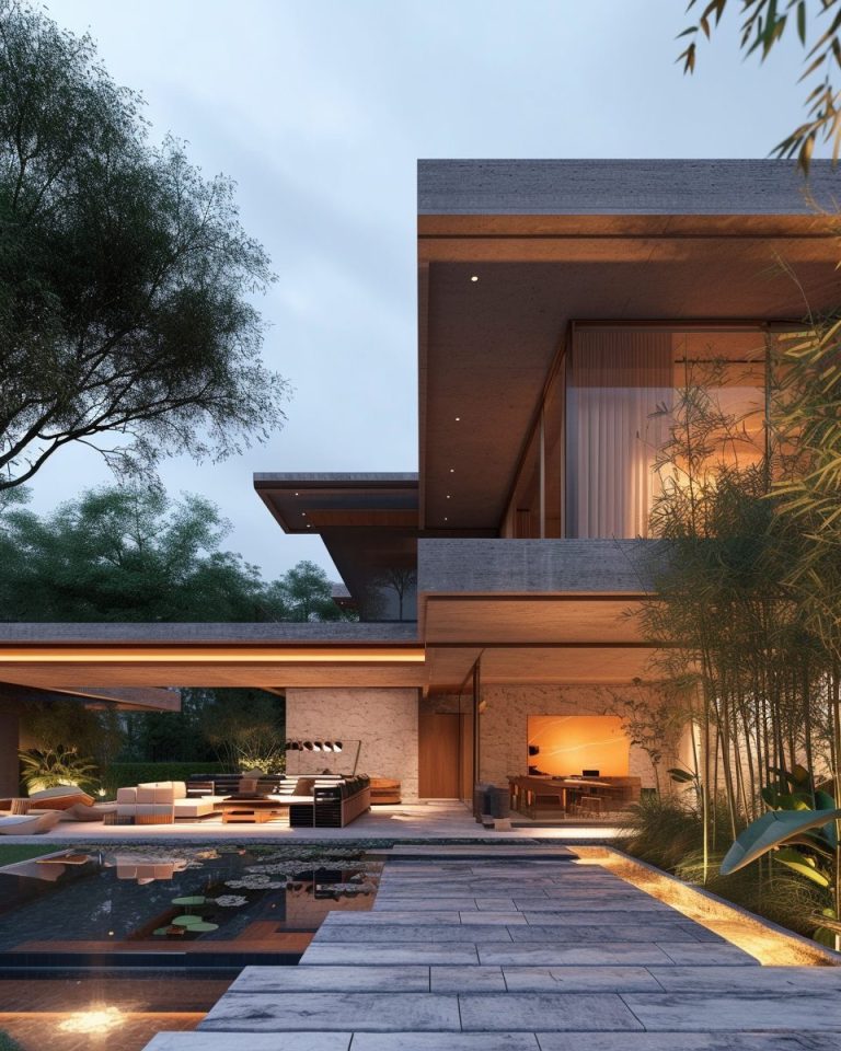A Brutalism-Style House with a Garden