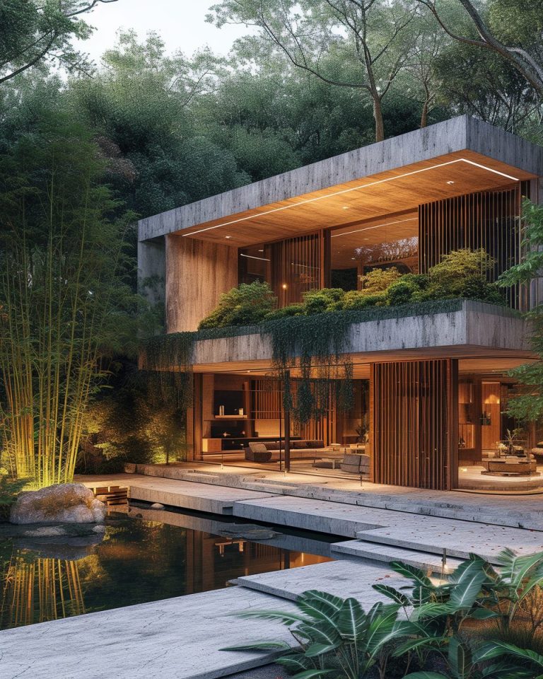 A Brutalism-Style House with a Garden