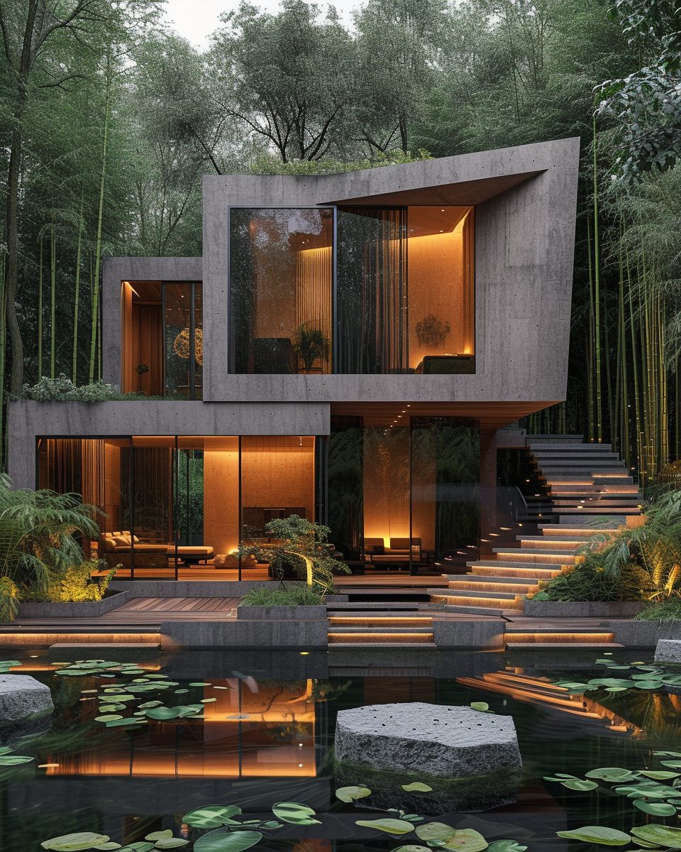 A Brutalism-Style House with a Garden
