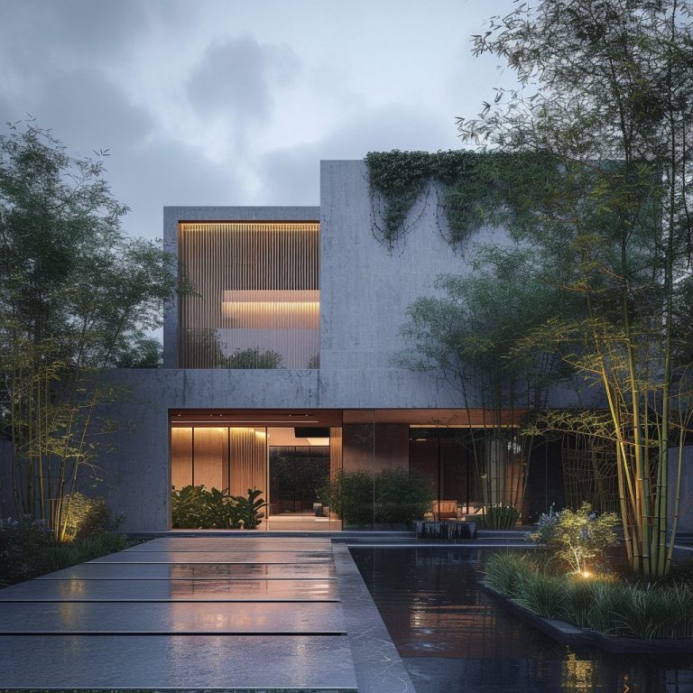 A Brutalism-Style House with a Garden