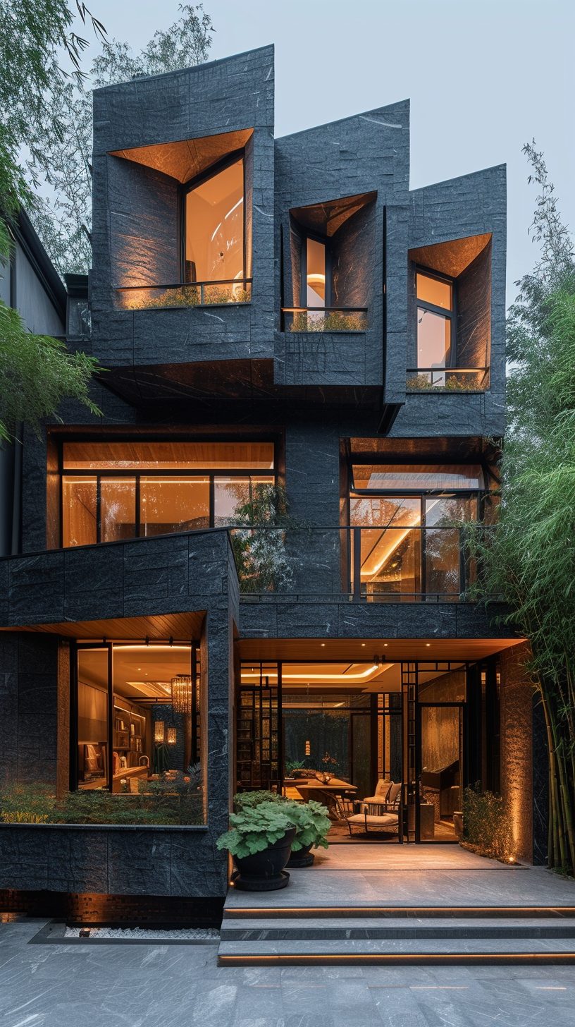 A Brutalism-Style House with a Garden