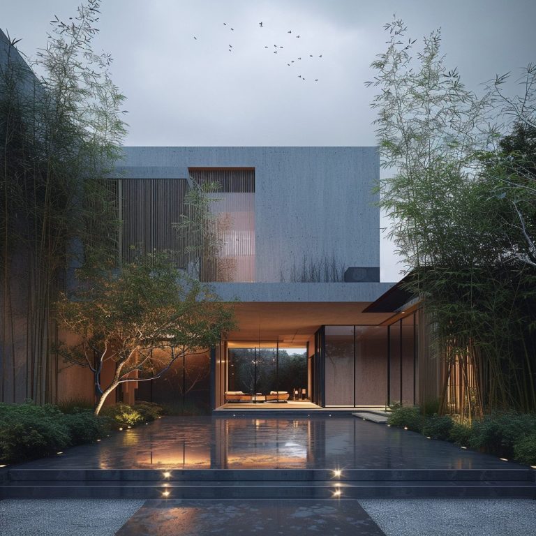 A Brutalism-Style House with a Garden