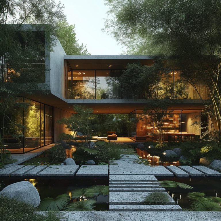 A Brutalism-Style House with a Garden
