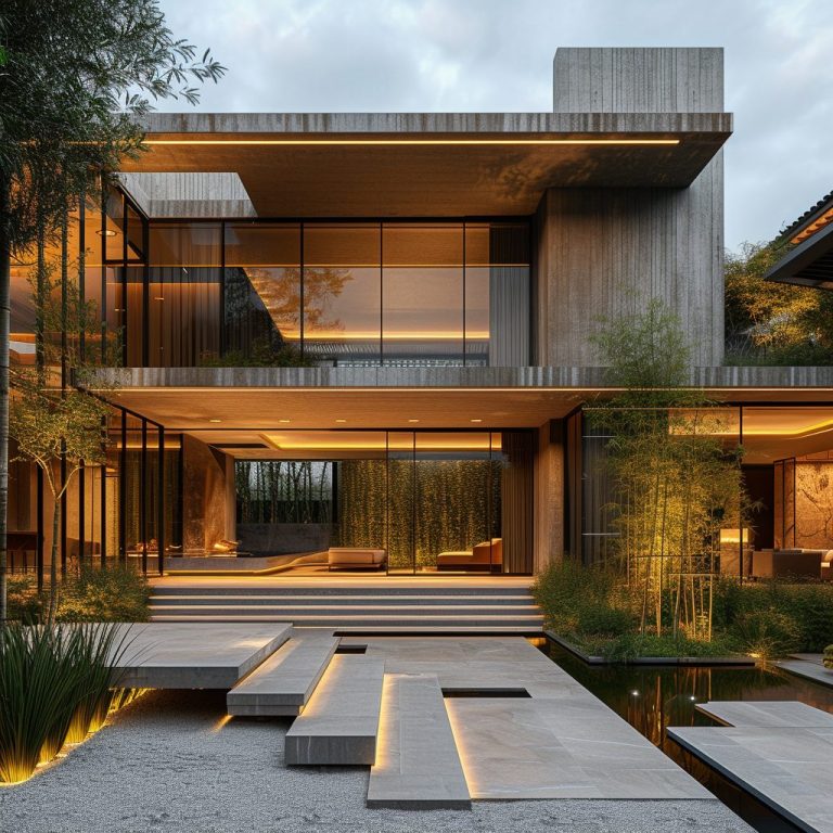 A Brutalism-Style House with a Garden