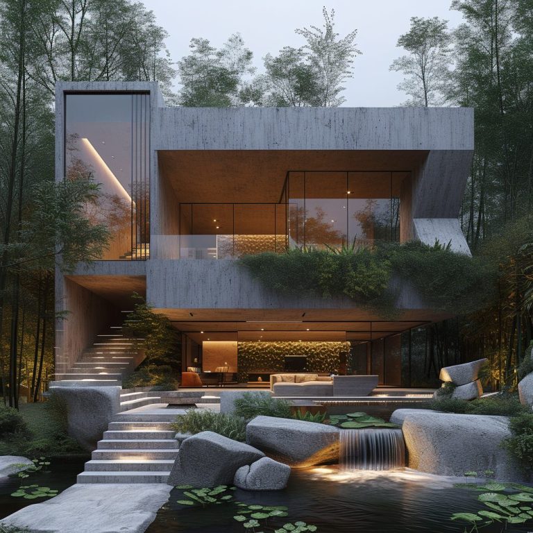 A Brutalism-Style House with a Garden