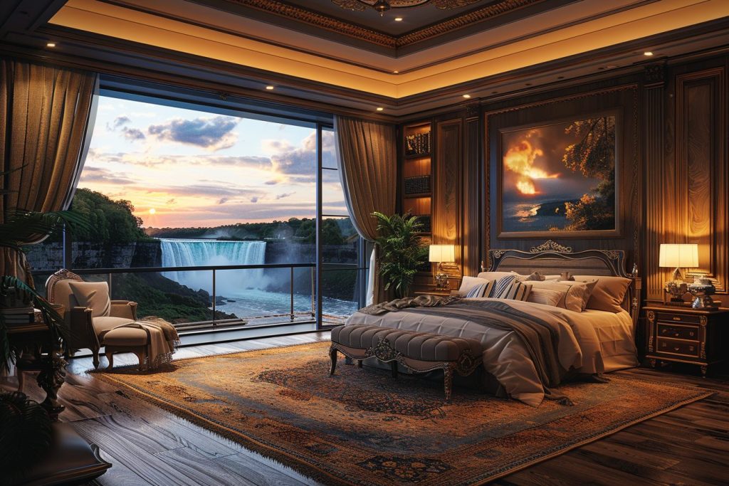 American Style Bedrooms with a View of the Waterfalls AI Artwork 11