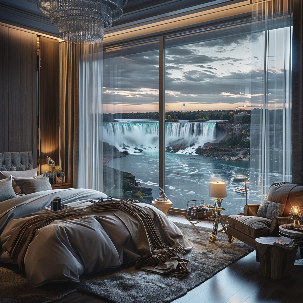 American Style Bedrooms with a View of the Waterfalls AI Artwork 12