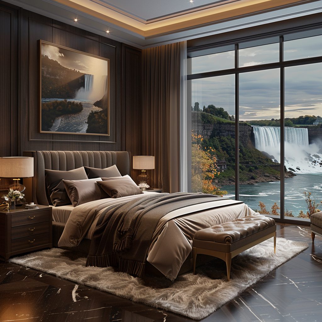 American Style Bedrooms with a View of the Waterfalls AI Artwork 13