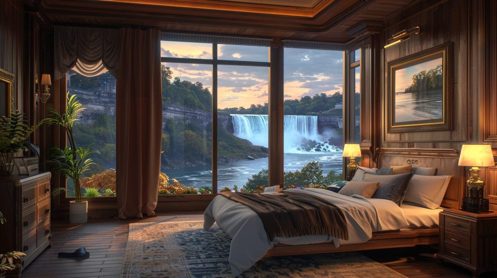 American Style Bedrooms with a View of the Waterfalls AI Artwork 34