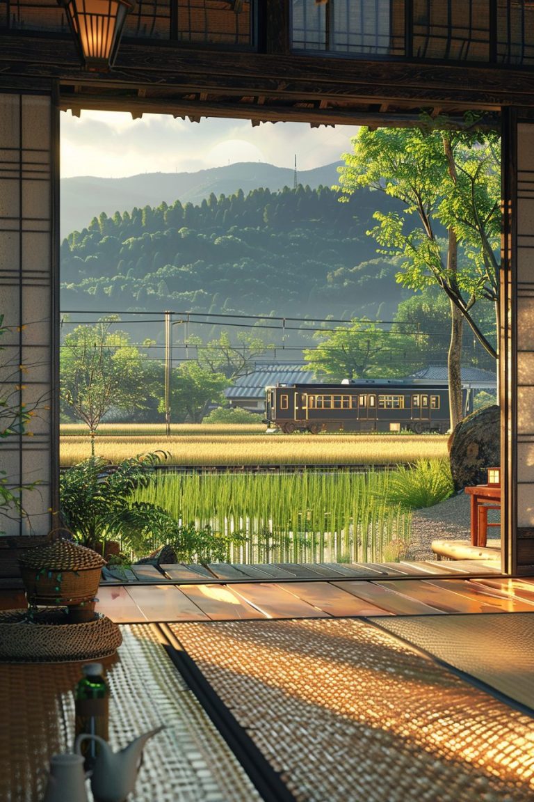 Traditional Japanese Homes with Rural Landscape Views