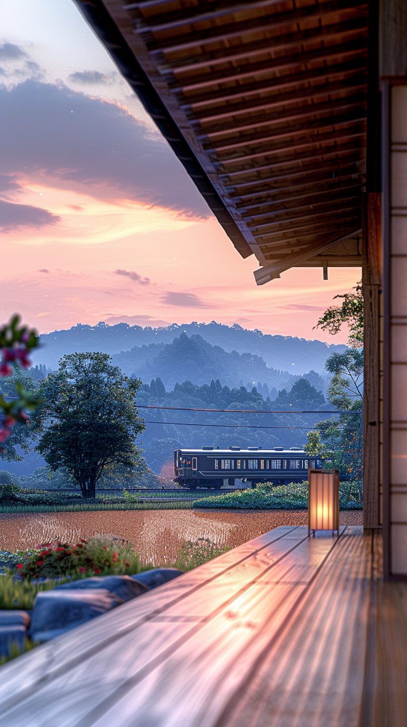Traditional Japanese Homes with Rural Landscape Views