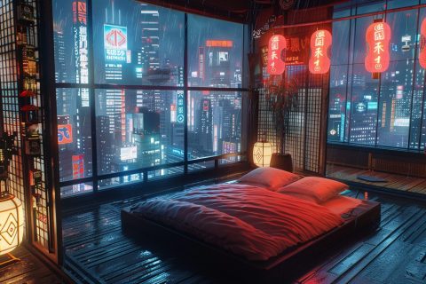 Cyberpunk Japanese-Style Apartments of Neo Tokyo City