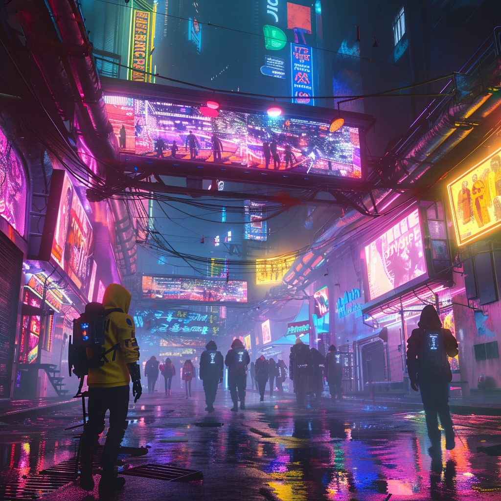 The Colorful Neon Streets of Cyberpunk City AI Artwork 6