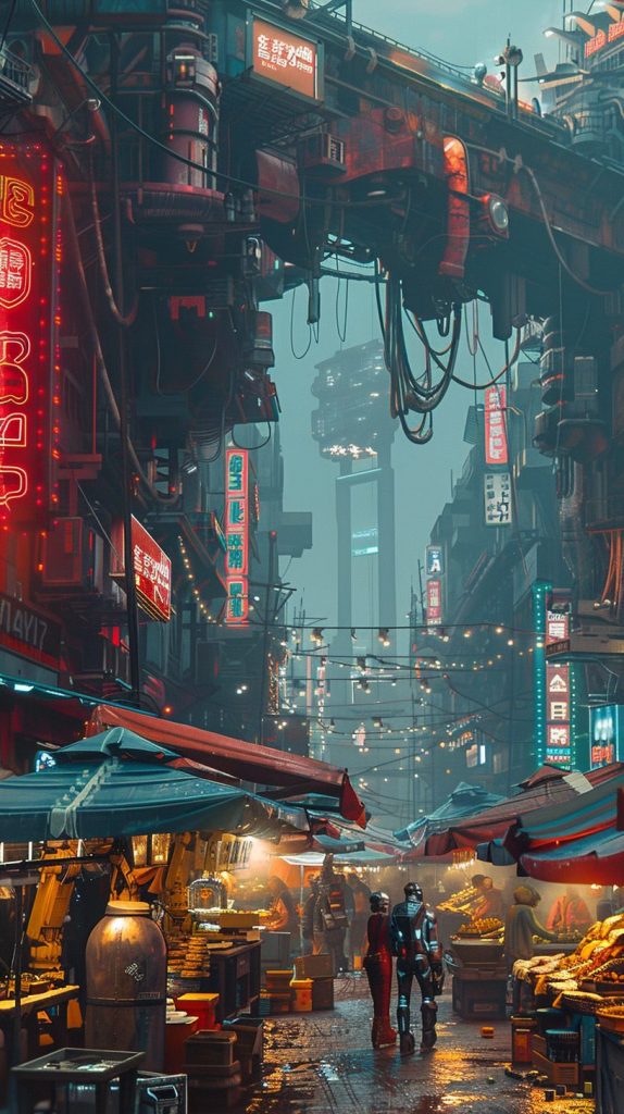 Cyberpunk Food and Product Stalls AI Artwork 6