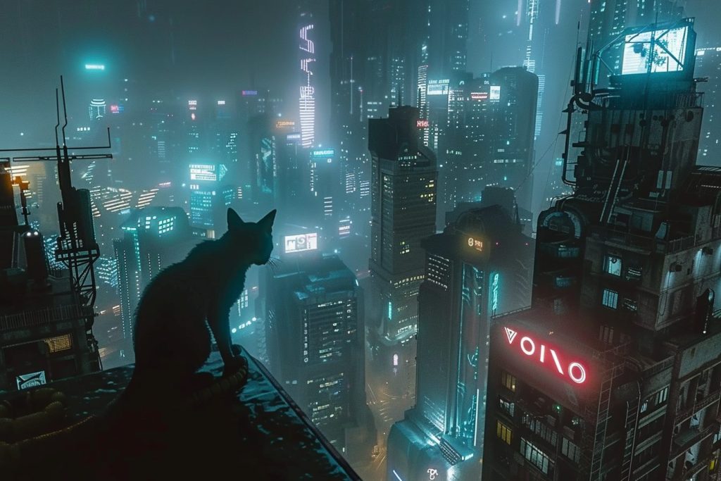 High Vantage Point View of Cyberpunk City AI Artwork 10