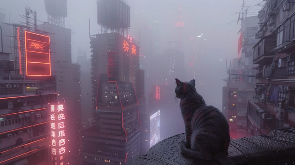 High Vantage Point View of Cyberpunk City AI Artwork 11