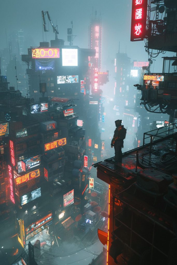 High Vantage Point View of Cyberpunk City AI Artwork 3