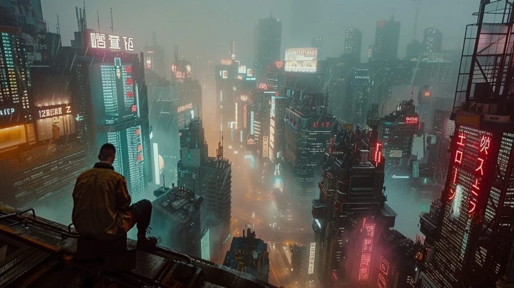 High Vantage Point View of Cyberpunk City AI Artwork 7