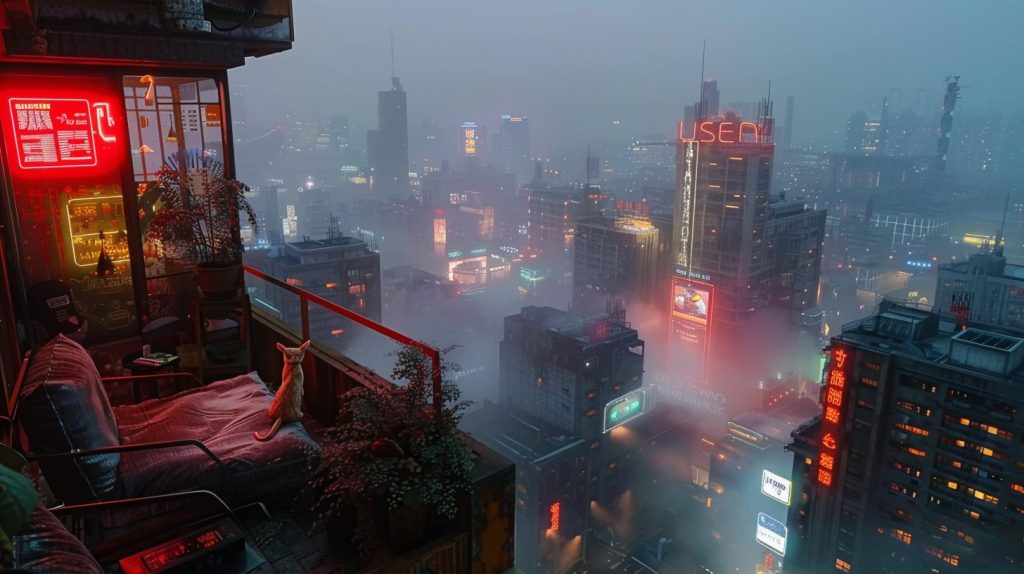 High Vantage Point View of Cyberpunk City AI Artwork 8