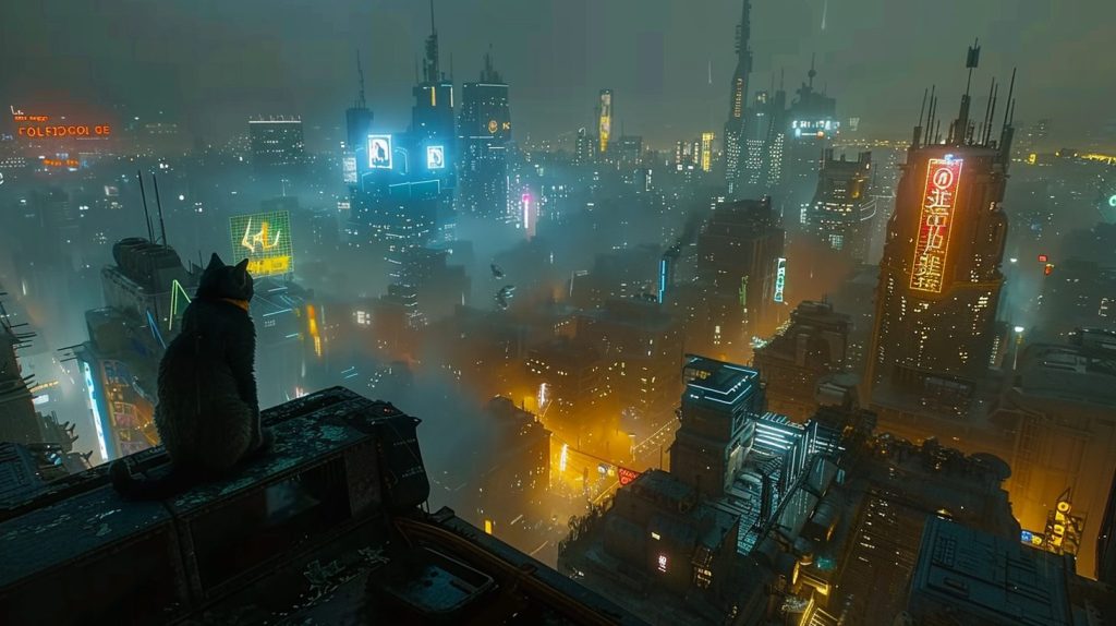 High Vantage Point View of Cyberpunk City AI Artwork 9
