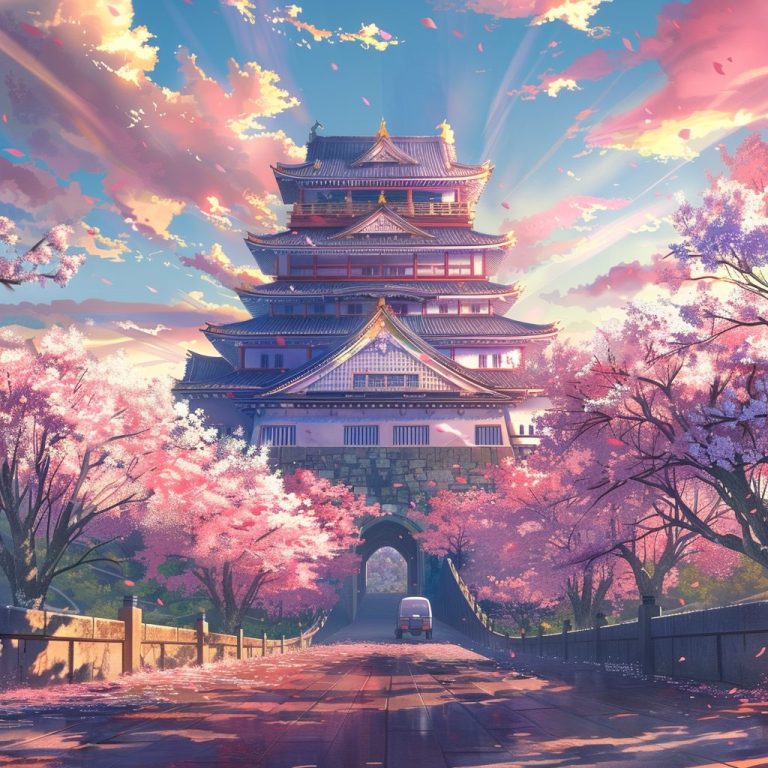 Japanese Castles Surrounded by Cherry Blossoms – Anime Vibes