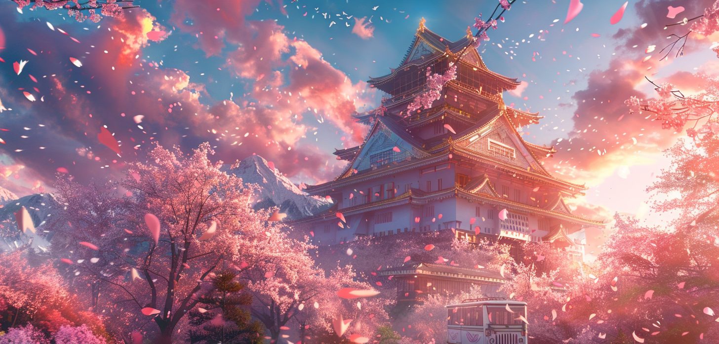 Japanese Castles Surrounded by Cherry Blossoms – Anime Vibes