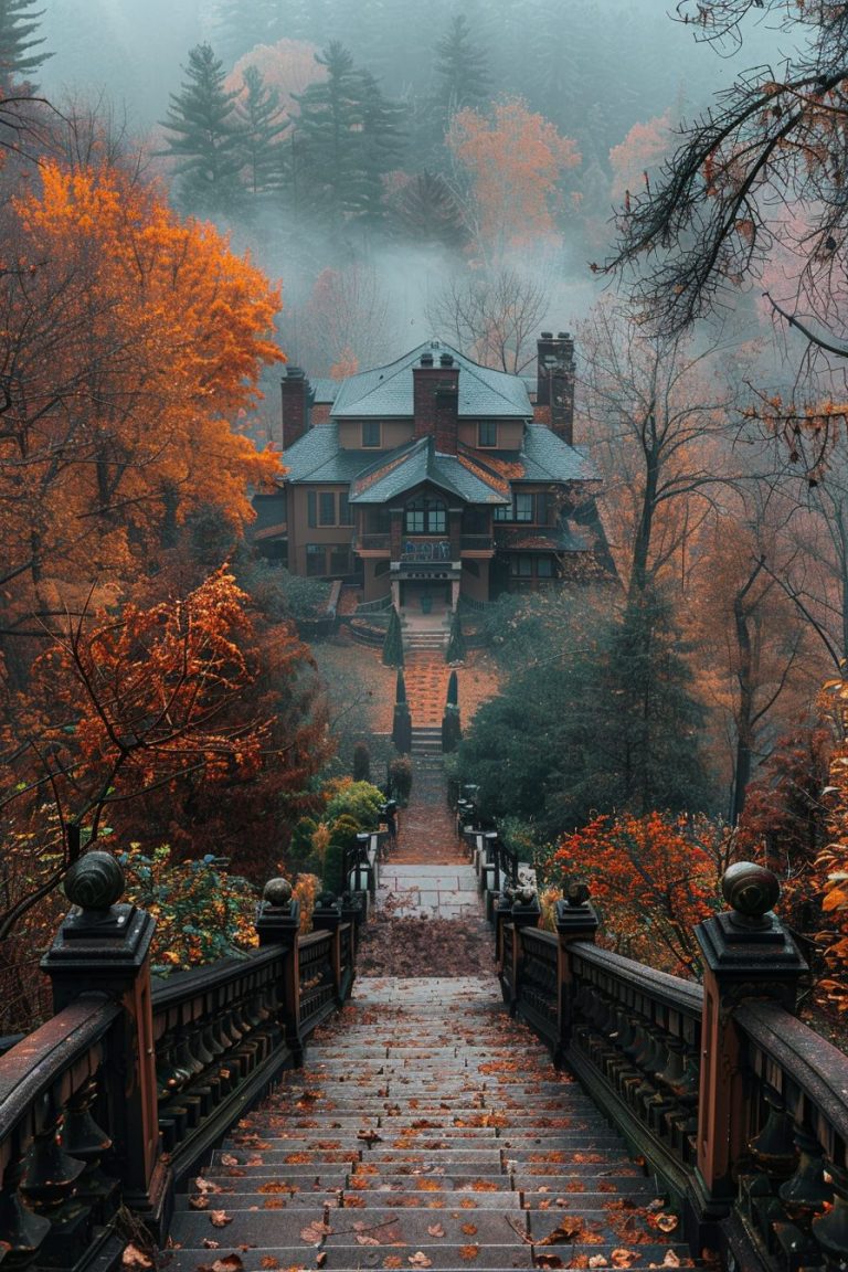 Rustic Place Trace Rustic Stairways with a Landscape View