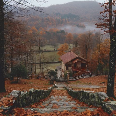 Rustic Place Trace Rustic Stairways with a Landscape View