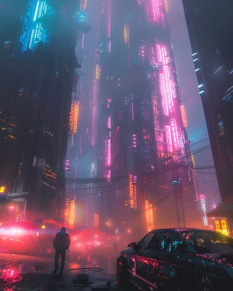 Vivid Neon Lights of Cyberpunk City