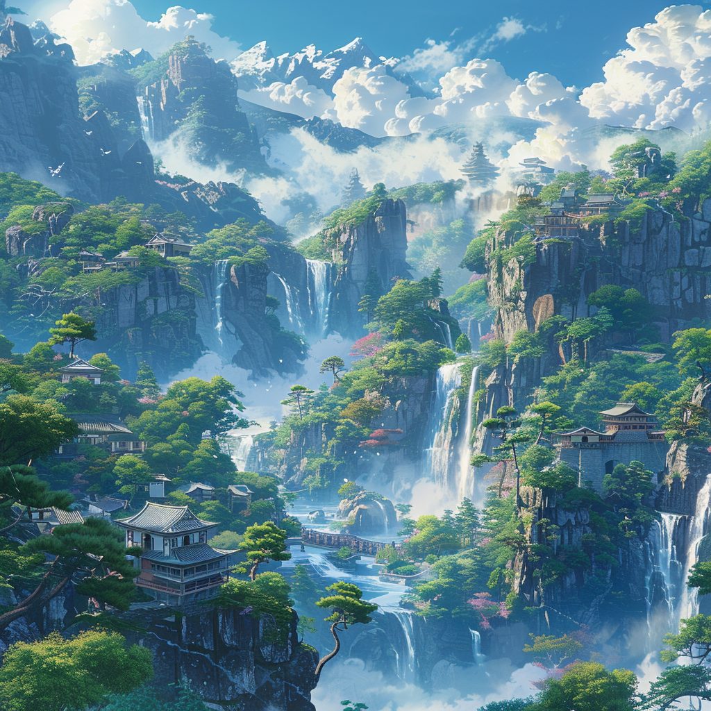 Aerial View of a Japanese Village with Beautiful Landscapes - Anime Vibes AI Artwork 12