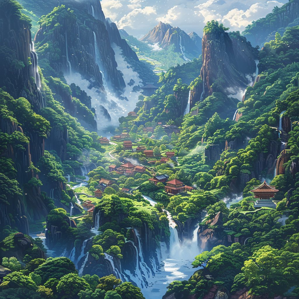 Aerial View of a Japanese Village with Beautiful Landscapes - Anime Vibes AI Artwork 16