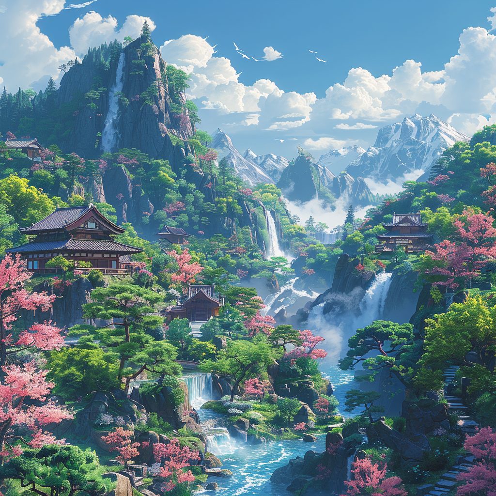 Aerial View of a Japanese Village with Beautiful Landscapes - Anime Vibes AI Artwork 19