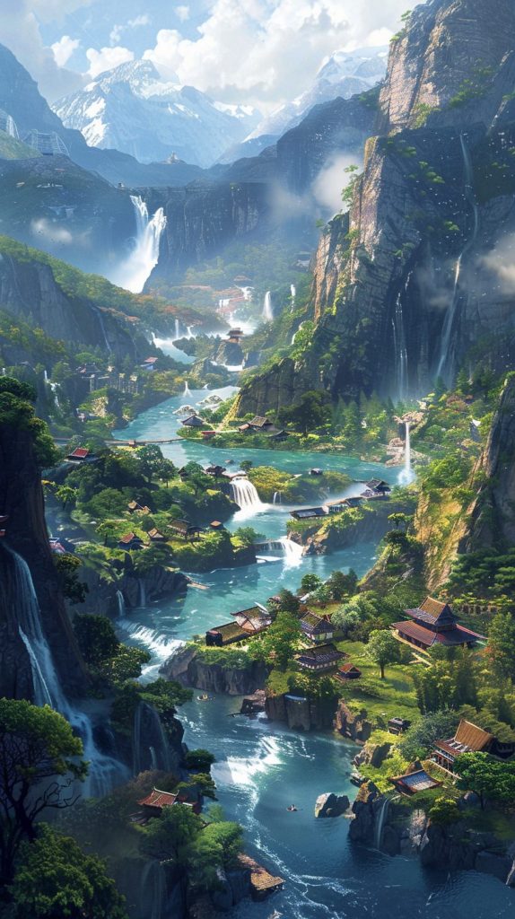 Aerial View of a Japanese Village with Beautiful Landscapes - Anime Vibes AI Artwork 2