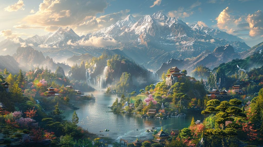 Aerial View of a Japanese Village with Beautiful Landscapes - Anime Vibes AI Artwork 6