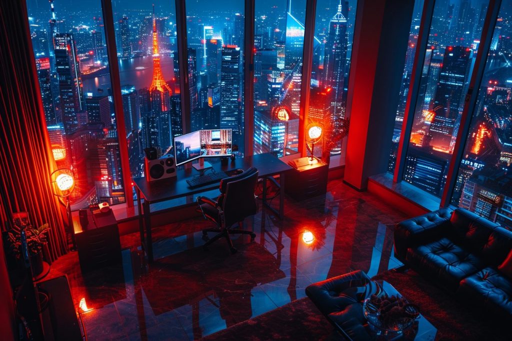 Home Computer Rooms with Cityscape Views AI Artwork 13
