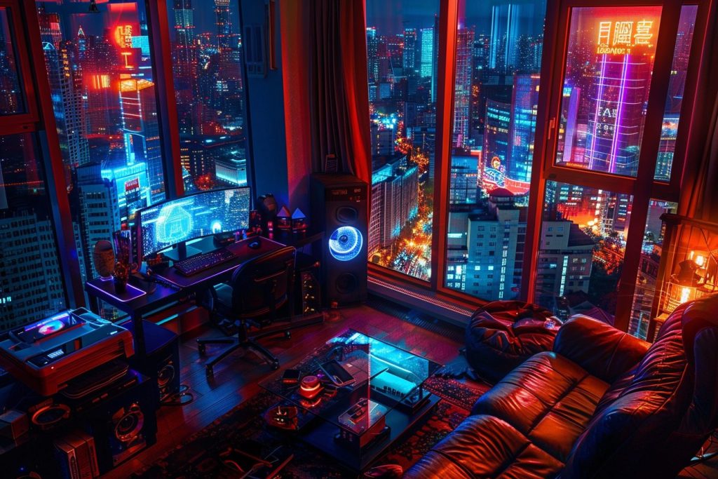 Home Computer Rooms with Cityscape Views AI Artwork 14