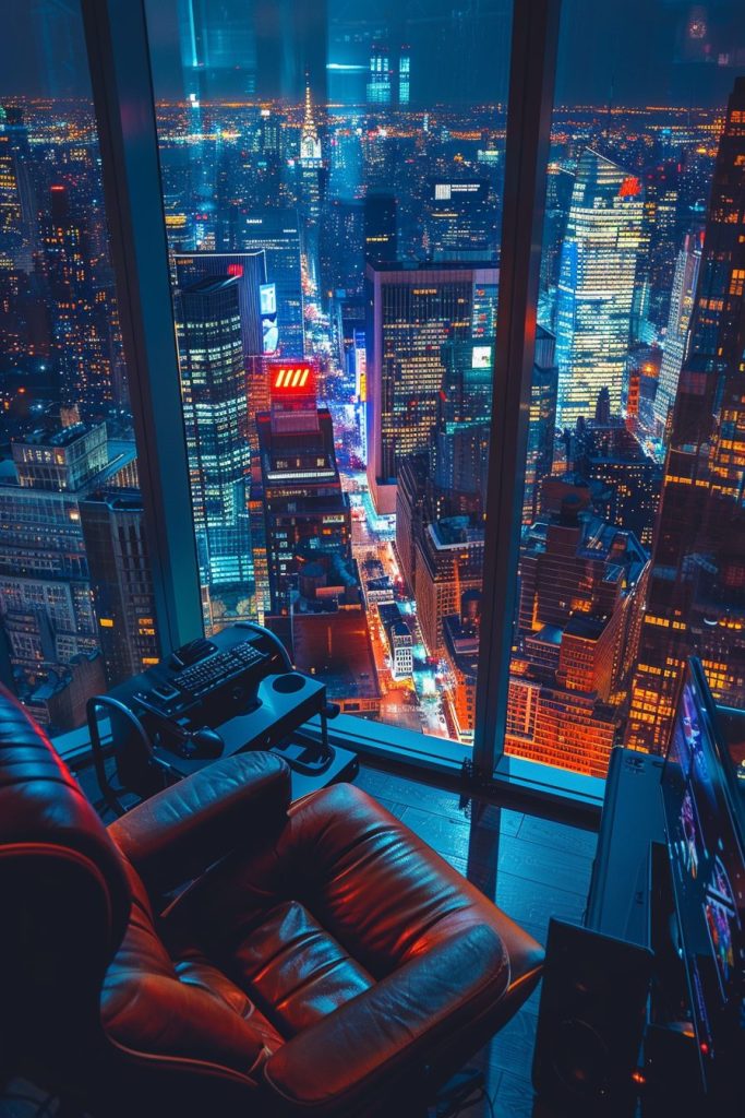 Home Computer Rooms with Cityscape Views AI Artwork 20